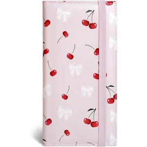 Checkbook Cover for Personal Checkbook, Checkbook Holder with Pen Holder & Built-in Clear Plastic Divider for Duplicate Checks (Bow & Cherry)