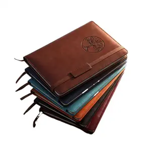 Simple Style A5 Premium Faux Leather Notebook, 200 Thick Pages, Threaded Bind, 148mm x 210mm, 6 Classic Colors, Logo Customizable, Office Stationery for Professionals, Daily Use