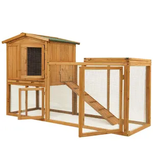SUNNYGLADE Chicken Coop Large Wooden Outdoor Bunny Rabbit Hutch Hen Cage with Ventilation Door, Removable Tray & Ramp Garden Backyard Pet House Chicken Nesting Box