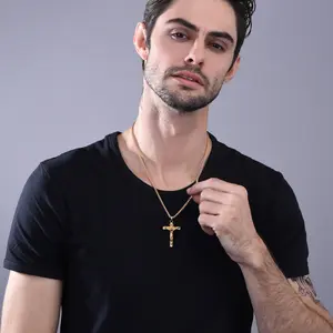 FaithHeart Crucifix Cross Pendant with Chain Baptism Christian Jewelry Stainless Steel