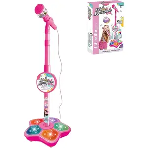 Kids Karaoke Machine with Stand,Rechargeable Karaoke Machine Toys with 2 Wireless Mic,Kids Microphone with Flashing Stage Lights Adjustable Stand Gift for Age 3+ Years Old Children (Pink, One Size)