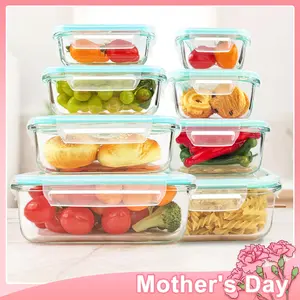 8 Pack Premium Glass Food Storage Containers - Airtight, Leak-Proof, Microwave, Oven, Freezer and Dishwasher Safe - BPA Free, Stain-Resistant, Easy-Clean Design for Meal Prep and Bento Boxes Kitchen Utensils Lid Set Silicone Stackable