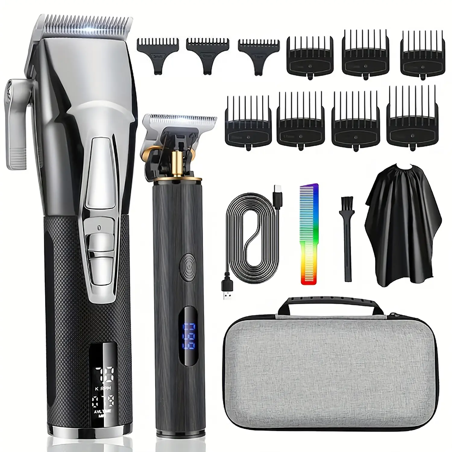 Barber-Grade Hair Trimmers & Clippers Professional Electric Kit for Barbers, 2000mAh Long Battery Life, USB Charge, Display Screen, Supports Various Cutting Styles/Patterns