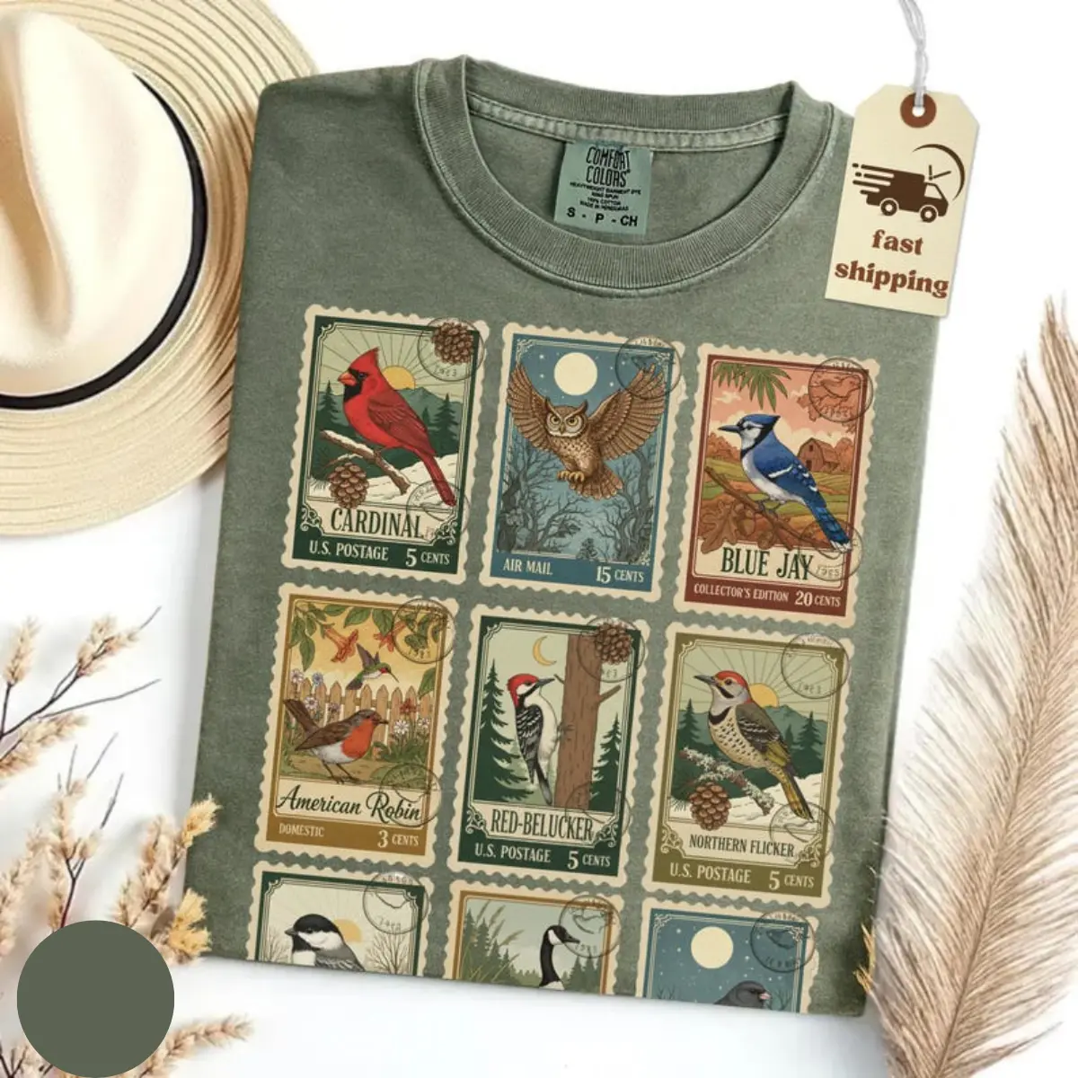 Comfort Colors Bird T-shirt Vintage Bird Watcher Tshirt Retro Birds Of Prey Tee Birds Stamps Birding Lover Gifts Nature Lover