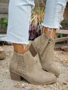 Women's Fashionable Ankle Boots, Spring Summer PU Leather Design, Breathable Comfortable Daily Wear, Stylish Zip-Up Shoes, Casual Ankle Boots