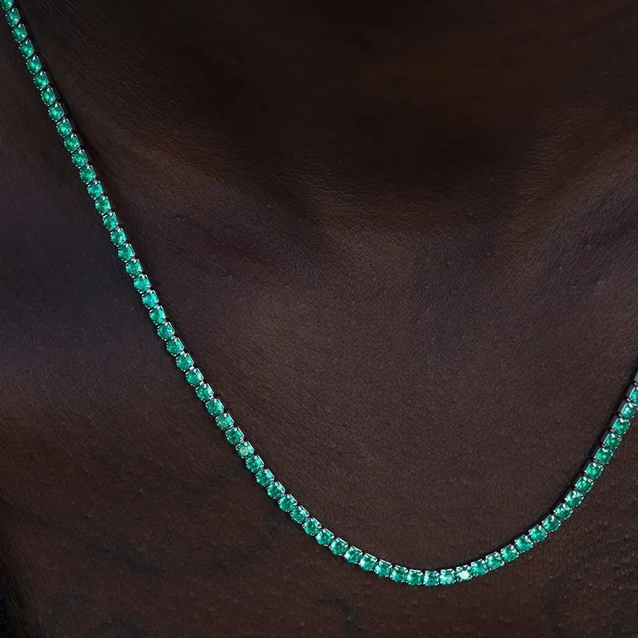 GLD Emerald Diamond Micro Tennis Chain | 14k White Gold Plated Unisex 16-22" Lengths 2mm Width Guaranteed for Life - Perfect Gift #tiktokshopsummersale