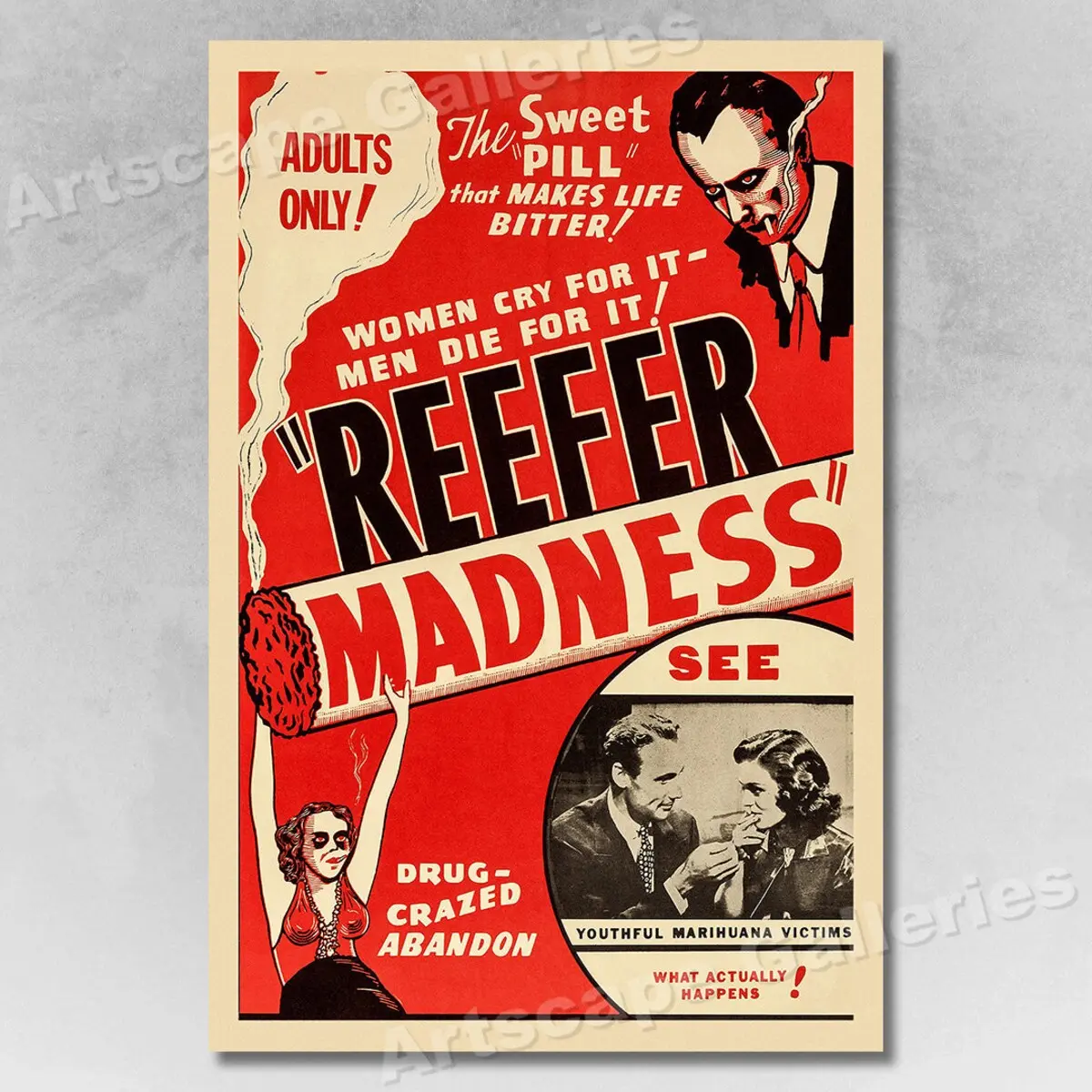 Reefer Madness 1950s Marijuana Adult Vintage Style Movie Poster, Room Decor, Unframed