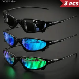 3-Pack Y2K Futuristic Wraparound Sunglasses, Polarized UV400 Shield Visor Shades, Lightweight Colorful Sport Glasses for Cycling, Festival Rave, Streetwear & Travel