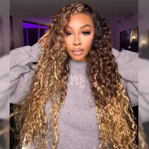 STERLY 200% Density 13x6 Lace Ombre Deep Wave Frontal Human Hair Wig Smooth HD Transparent Lace Front Wig 250% Density #P4/27 Highlight Deep Wave Wig #4 Chocolate Brown Wig