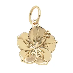 Hibiscus Flower Charm in Shiny Gold