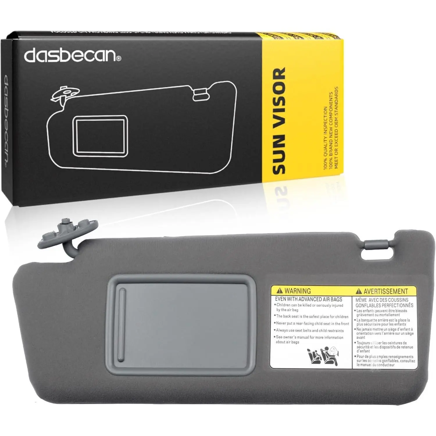 Dasbecan Left Driver Side Sun Visor (1pc, Gray, Without Light) - High-Quality Soft Material, Easy to Clean, Direct Replacement, Compatible with Toyota Tacoma 2005-2015, 74320-04181-B1
