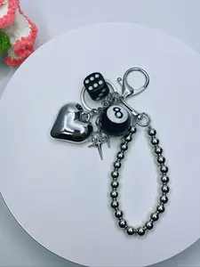 Creative & Minimalist Bag Accessories, Fashionable 8-Ball Bag Charm, Dice Keychain, Keychain for Bags, Keychain Lanyard, Metal Beaded Decor, Holiday Gift, DIY Bag Pendant