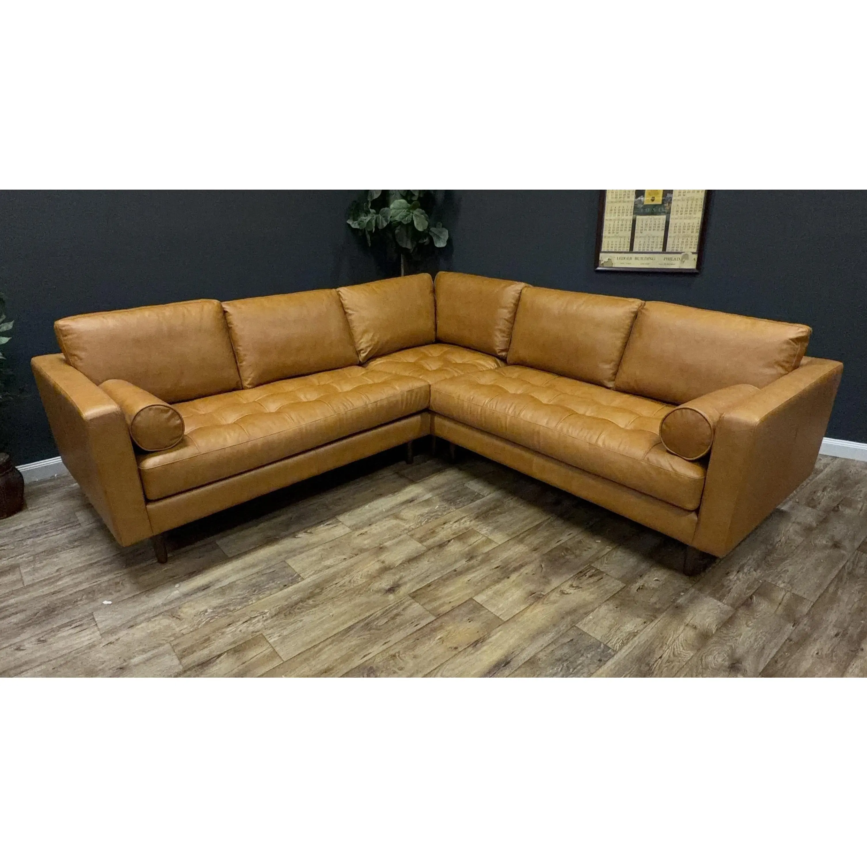 Poly & Bark Napa Leather Corner Sectional Sofa — Cognac Tan