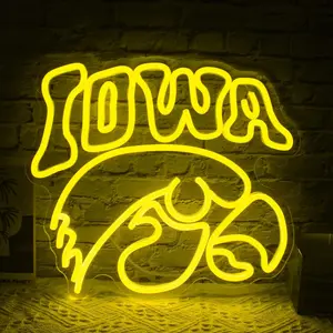 Brand-New Iowa Hawkeye LED Neon Sign, Measuring 14 "x 12.6", Suitable for Wall Decoration of Men's Lounge, Office, Party and Fans' Gifts.Valentine's Day Decor