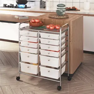 Costoffs 12-Drawer Steel Rolling Storage Cart - Lightweight Minimalist Space-Saving Mobile Organizer with 2 Sizes of Smooth-Slide Drawers, Shelf for Home, Studio