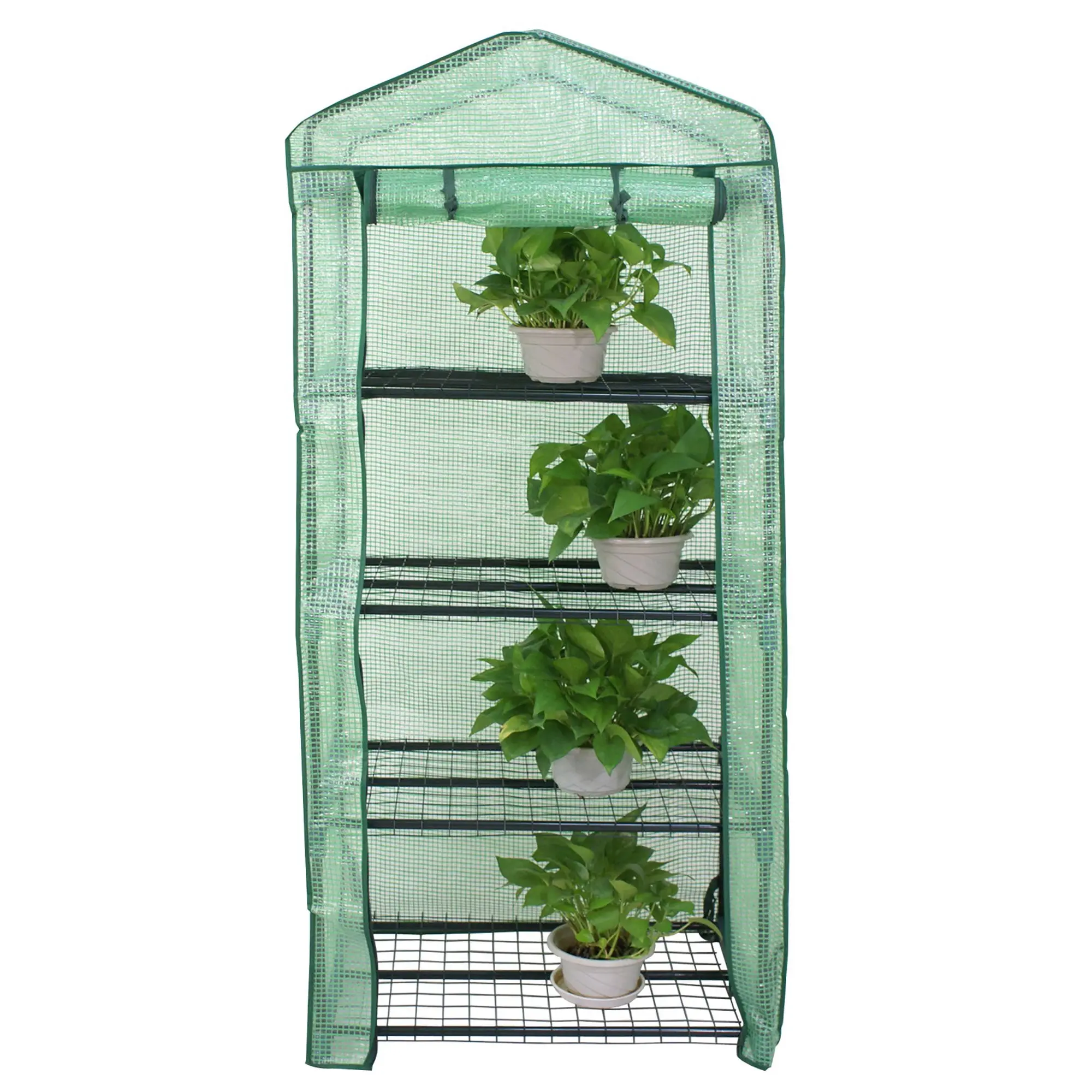 SEGAWE 4-Tier Portable Garden Greenhouse - Anti-UV PE Cover, Compact Frame, Sunlight Filtering, Tool-Free Setup, Waterproof Mini Walk-in for Flowers & Plants, 27.3x19x63 In