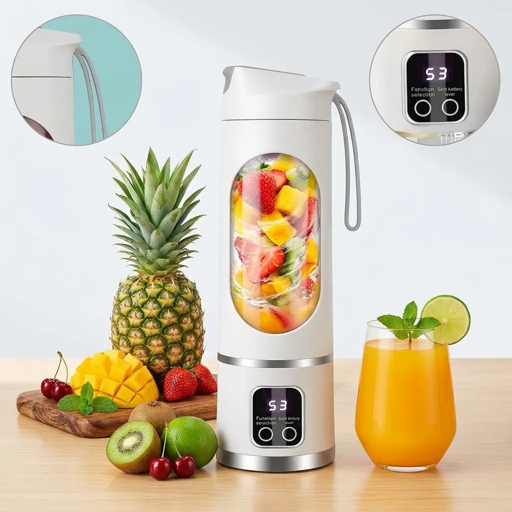 Mini Juicer Blender - USB Rechargeable Portable Blender, Battery-Powered Handheld, Leak-Proof Cup, Smart LED Multimode, Easy to Clean for Travel & Home, Portable Blenders, Battery-Powered Handheld Blenders