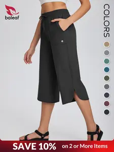 BALEAF Women's Capri Pants Wide Leg Athletic Yoga Capris with Pockets Quick Dry Lightweight Active Lounge Pants, UPF 50+ Sun Protection High Waisted Tummy Control Loose Comfy Casual Summer Capris for Hiking Gym Travel Outdoor Workout Teacher Multi-Purpose