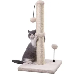 Cat Scratching Post Premium Basics Kitten Scratcher Sisal Scratch Posts with Hanging Ball 22in for Kittens or Smaller Cats (22 inches for Kitten, Beige)