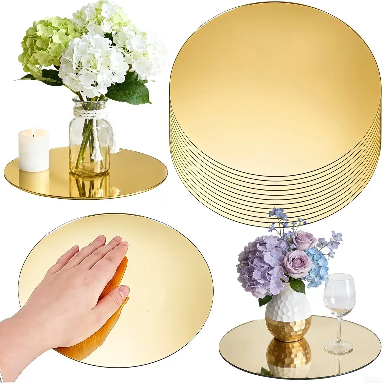 20 pieces, 25cm golden circular acrylic mirror table mat, Placemat, Table Placemats, wedding table decoration, party decoration, DIY background board, classic design, wall art, acrylic, Home, Acrylic Coasters