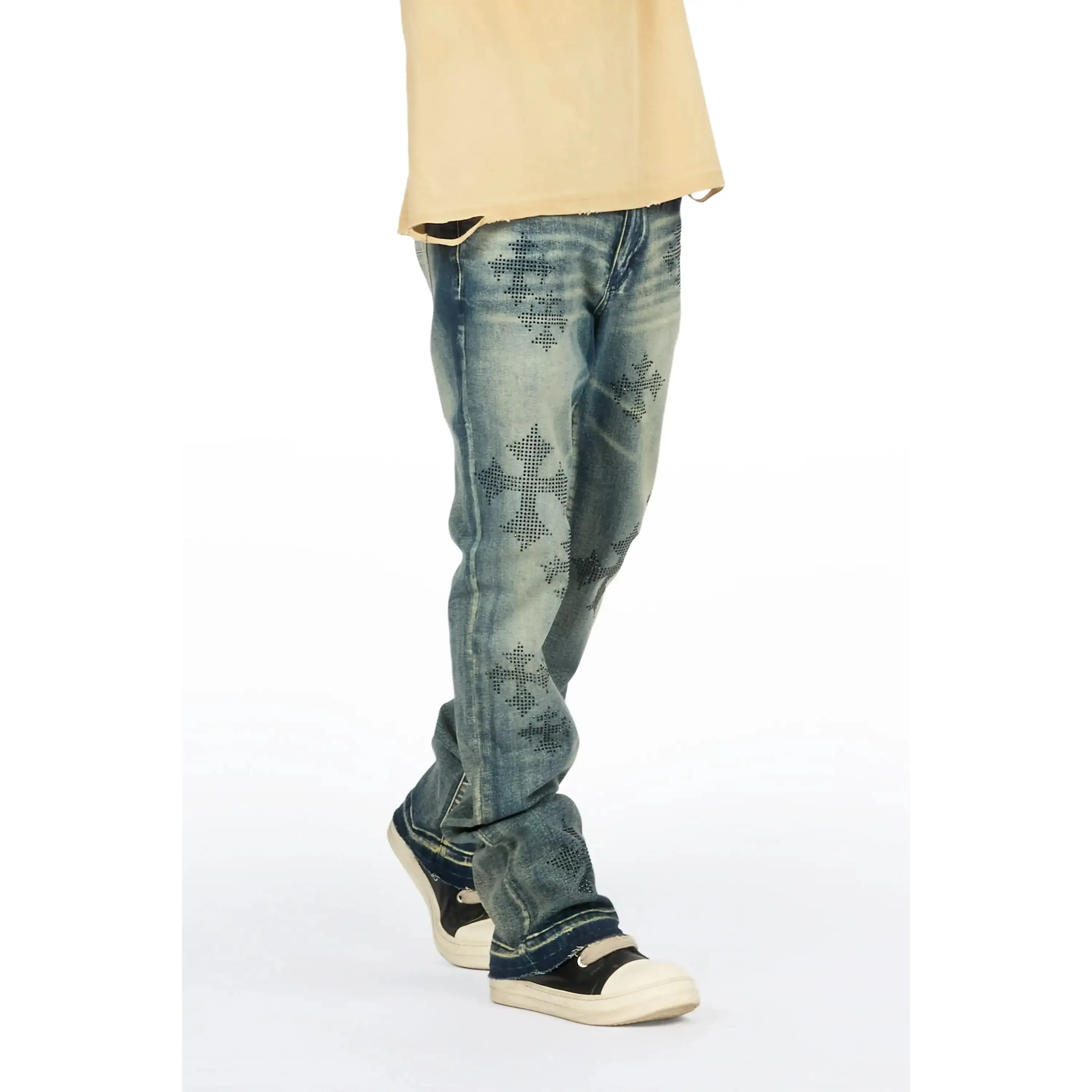 Kamari Dark Blue Rhinestone Stacked Fit Jean