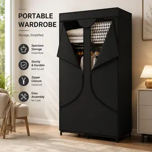 LINZINAR Portable Closet Large Wardrobe 34in/51in Clothes Organizer with 2 Shelves 4 Hanging Sections Metal Frame Dustproof Home Bedroom Storage memorial day sale summerwins