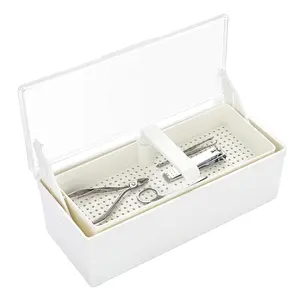 Plastic Sterilizing Tray for Nail Art Accessories Tools, Portable Nail Art Tool Sterilizer Tray with Strainer, Storage Box for Tweezer Manicure Pedicure Tools