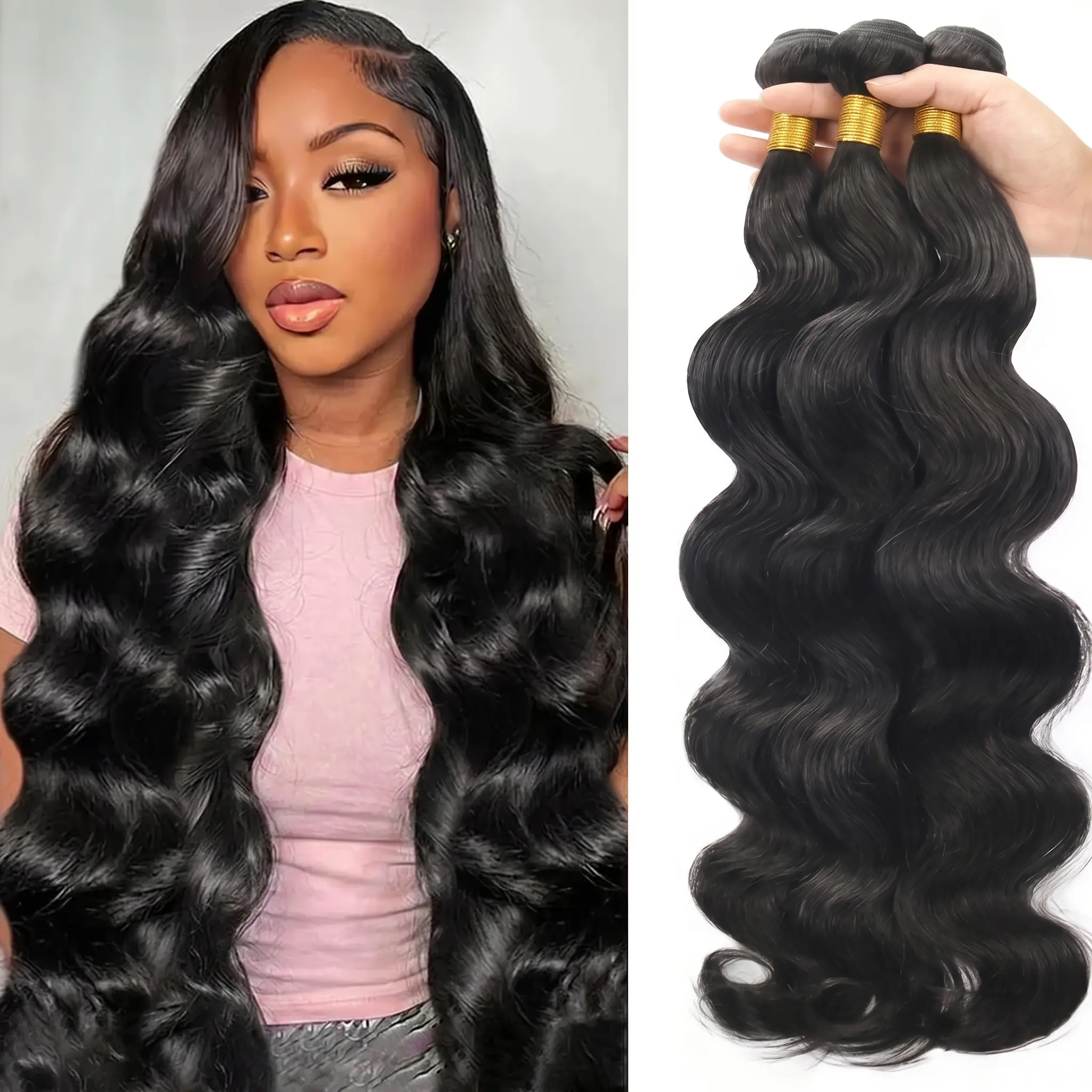 LUCKOCKOS Raw Body Wave Bundles 24-30 Inches No Tangle Shedding Silky Soft Triple Lifespan Natural Wavy Hair Weave Extensions Premium Human Hair
