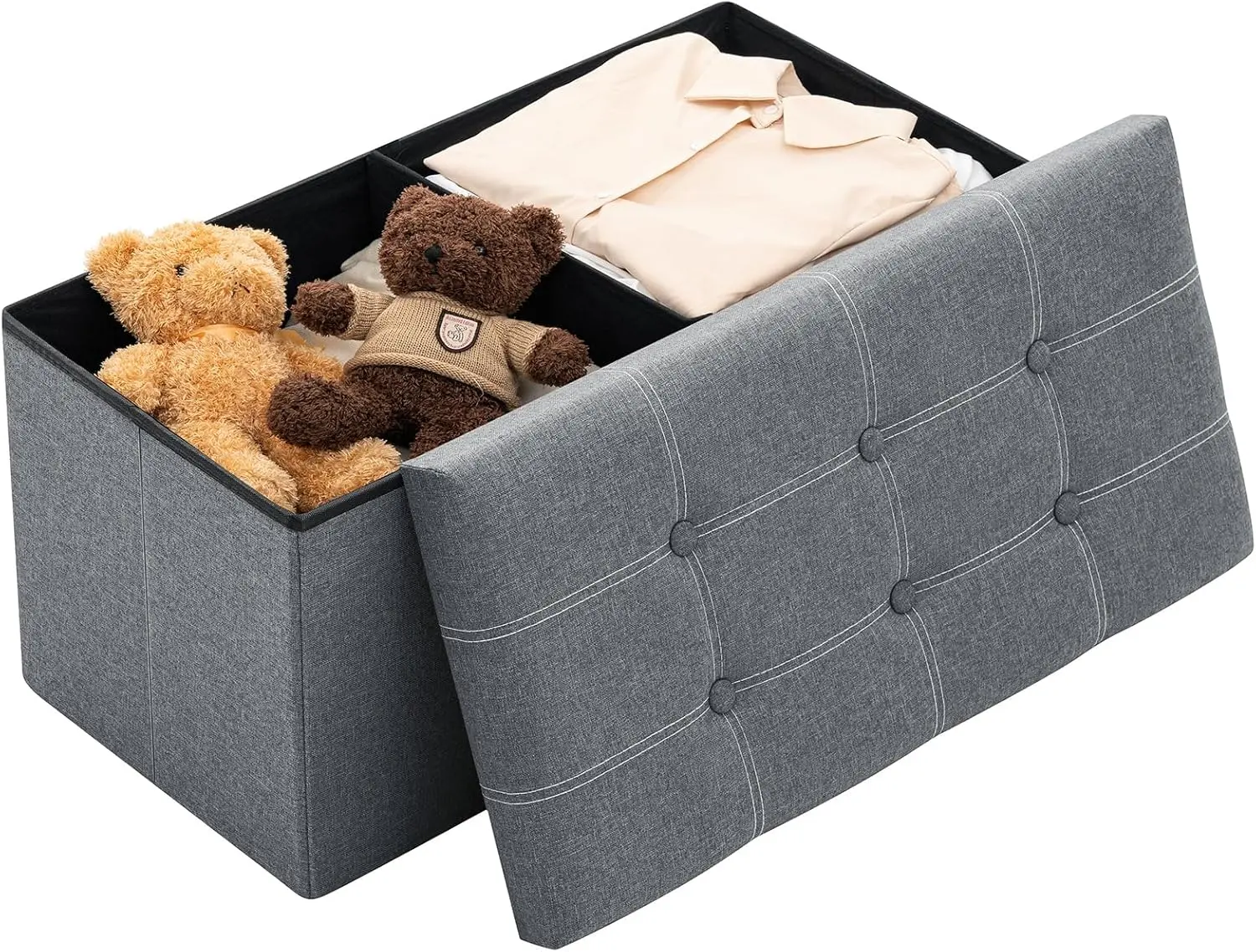 Folding Storage Ottoman Bench, 30 Inch Large Ottoman Foot Rest for Couch, End of Bed Bench with 574 lb Capacity, Linen Storage Chest for Living Room, Bedroom, Entryway Dark Grey