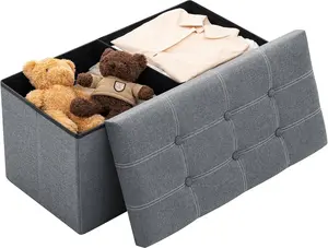 Folding Storage Ottoman Bench, 30 Inch Large Ottoman Foot Rest for Couch, End of Bed Bench with 574 lb Capacity, Linen Storage Chest for Living Room, Bedroom, Entryway Dark Grey