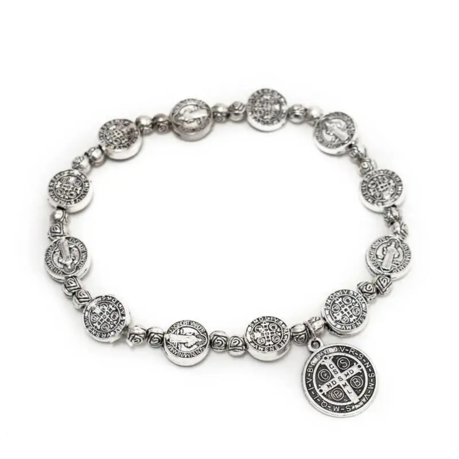 Men’s Handcrafted Silver St Benedict Protection Blessing Bracelet - San Benito Rosary Beads Medal, Bag Accessory for Daily Wear, Prayer, Gift, Father’s Day, Hypoallergenic, Medal Charm, Portable Blessing,back to school,back to school haul