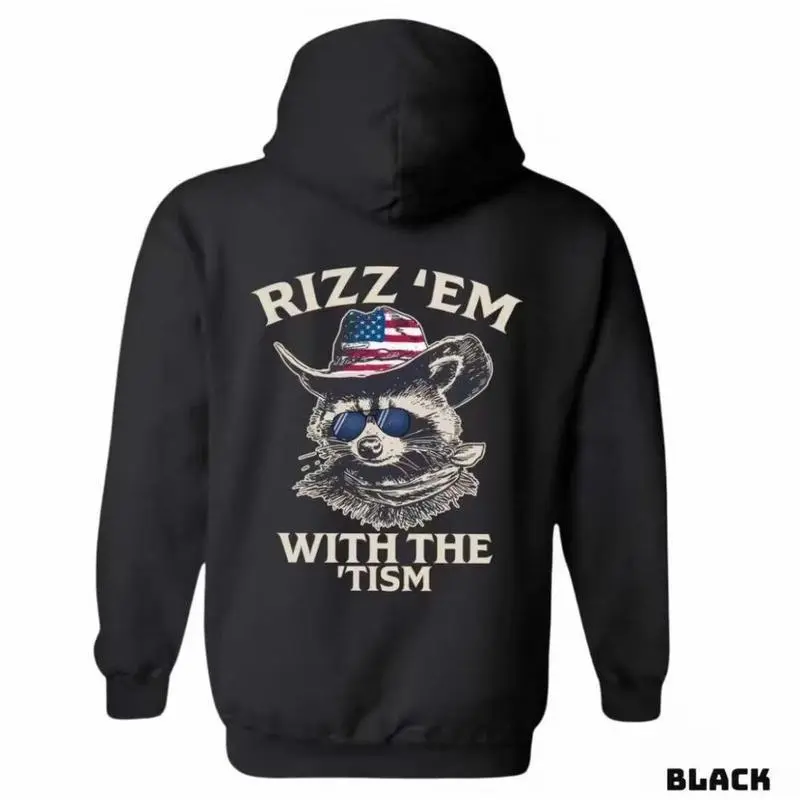 PeakPrint Tees Rizz 'Em With The 'Tism Graphic Hoodie Sweatshirt T-shirt Fun Raccoon Design with Cowboy Hat Perfect for Outdoor Parties Casual Events Comfort and Style 100% Polyester