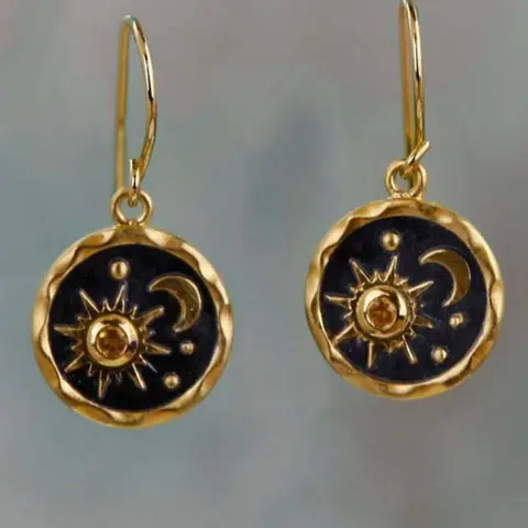 Sun & Moon Design Dangle Earrings, Dainty Fashion Jewelry for Women, Trendy Fashionable Accessories, Trendy All-match & Exquisite Jewelry for Birthday Gift, Elegant Minimalist Earrings, Earrings Dangling