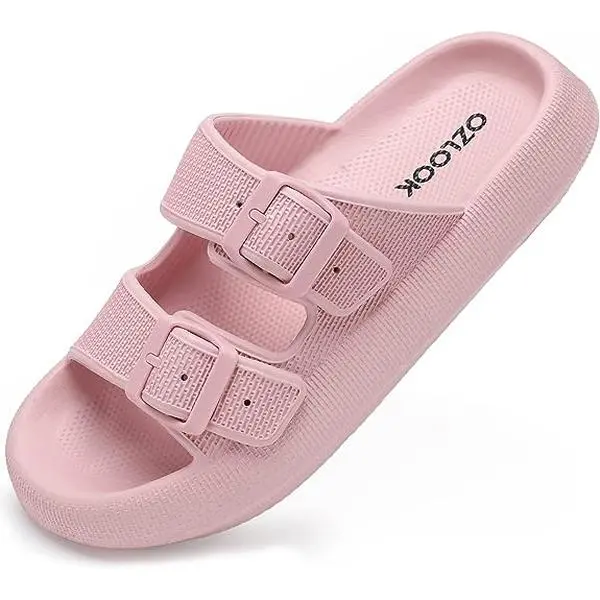 Women's EVA Soft Cushioned 2 Strap Fashion Slippers - Double Buckle Adjustable Cloud Casual Slides, Non Slip Lightweight Flat Sole Indoor Outdoor Footwear for Girls, Active Black Decor Shoes, Girl, Soft Cushioned Slippers, 2 Strap Women's Fashion Slippers