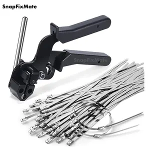 Snapfixmate Metal Zip Ties with Stainless Steel Cable Tie Gun, Special Tool For Fastening and Cutting Steel Zip Ties, 100pcs 11.8in Uv Resistant chain link fence Parts For Fence Exhaust Pipe Outdoor, TikTokShopBlackFriday