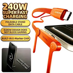 240w Type-C to Type-C Fast Charging Foldable Stand Data Cable, USB C Cable, Compatible with iPhone 17/16/15 and Samsung Chargers
