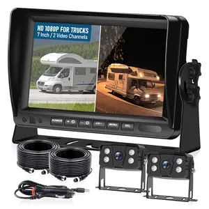 VEKOOTO Dual RV Backup Camera System with 7-inch AHD 1080P Split Screen Monitor, Wired Automotive Dashcam, IP69 Waterproof, IR Night Vision & Recording for Truck, Camper
