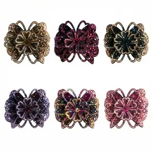 6 Pack Vintage Rhinestone Hair Clips for Women, Sparkling Crystal Butterfly Flower Barrettes, Elegant French Concord Curved Hair Clamps, Fancy Non-Slip Hair Accessories for Wedding Party Daily Wear (Assorted Colors), Valentine's Day Gift