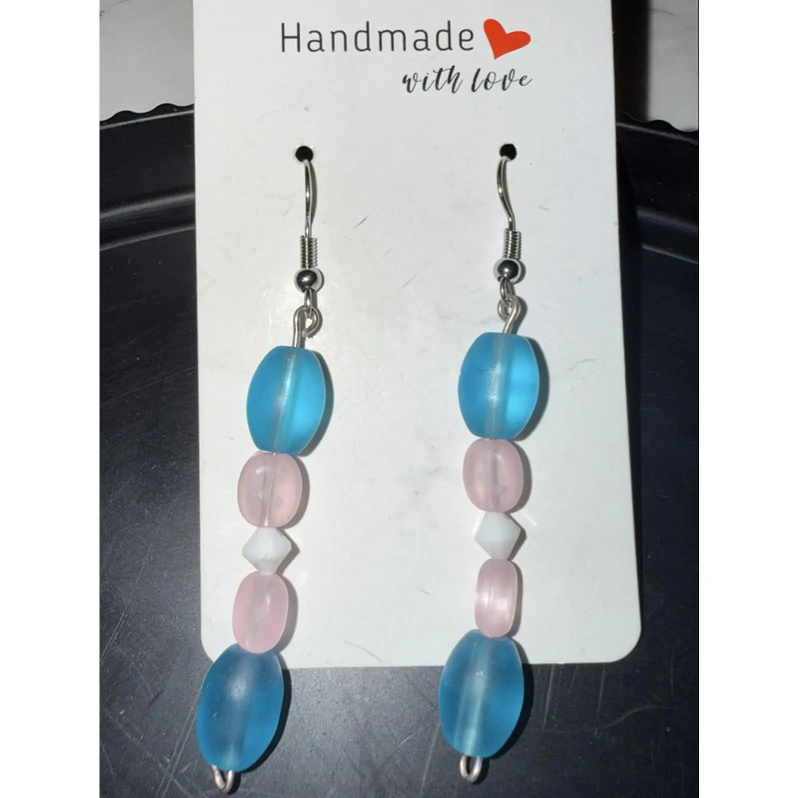 Handmade with Love Dreamy Dear Cotton Candy Colored Drop Bead Fashion Earring in Blue and Pink