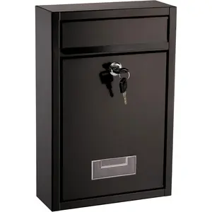 Wall Mount Mailbox, Steel Cover Metal Drop Box, Mail Box with Key Lock, Dropbox with Slot for Envelope, Home, Office Business, Decor, Black