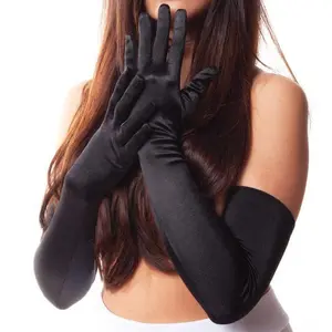 Black Satin Opera Gloves 18" 1210