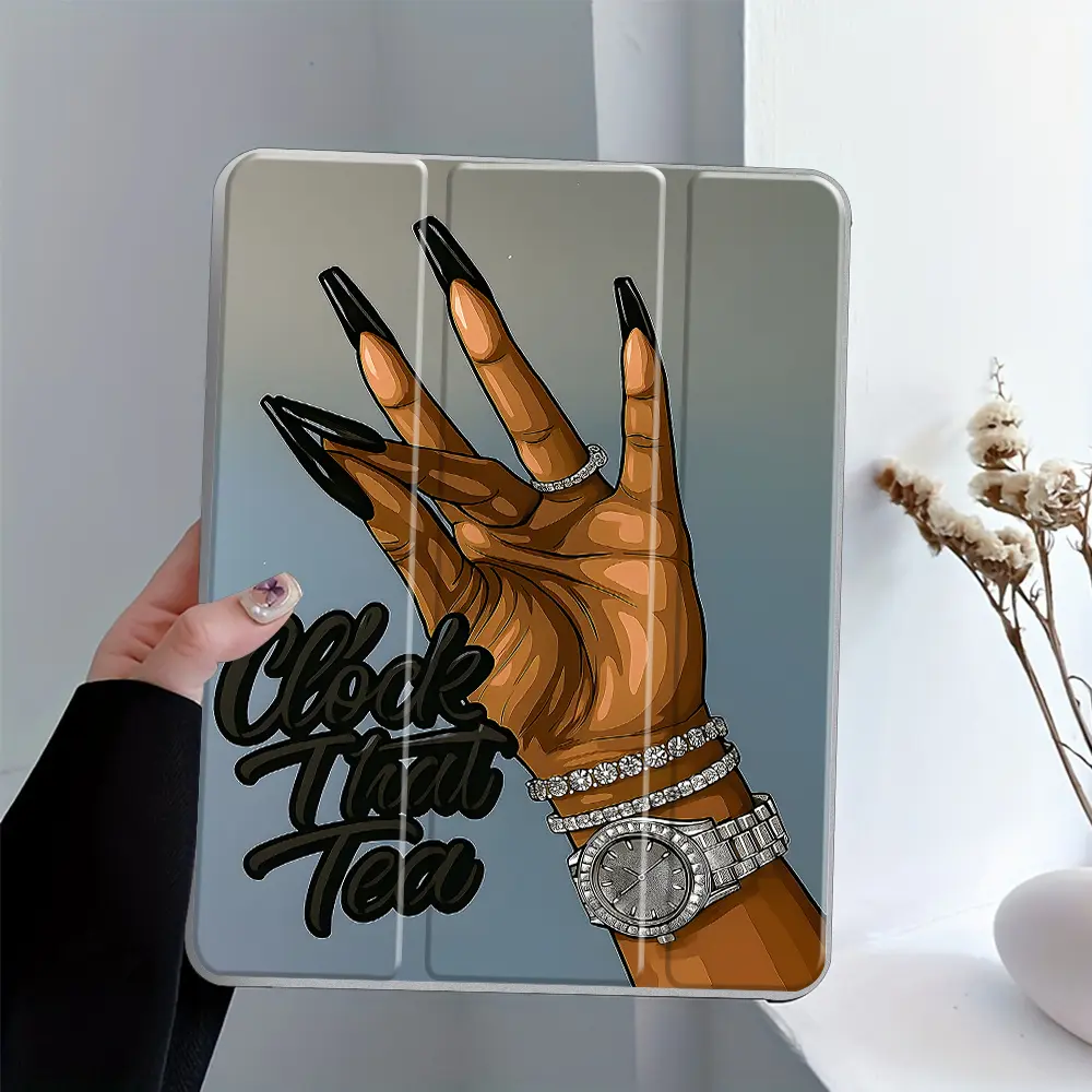 Black Nail Design iPad Tablet Case, Tablet Casing, Transparent Acrylic Hard Back Panel With Pencil Slot, Suitable for All models of ipad, Scratch-resistant Ultra-thin Protective Case, Shock-resistant Full Cover Suitable for Offices Schools and Homes