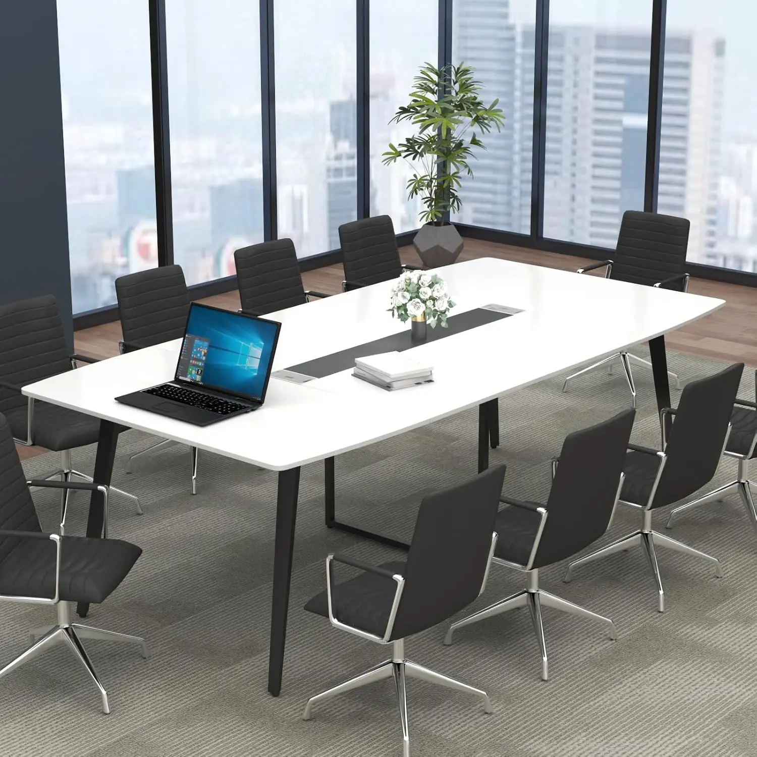Gyfimoie 8FT Conference Table, 94.49" L x 47.24" W x 29.53" H Meeting Seminar Table with Grommet, Large Boat Shaped Computer Desk