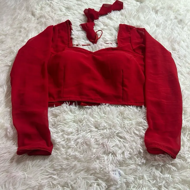 Georgette Blouse Full Sleeves Perfect for Match in Your Saree Red Shirts Top