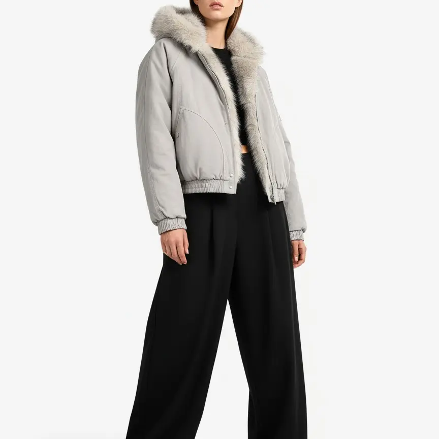 Thesupermade Spliced Fur Hooded Quilted Jacket | Zippered Arm Pocket Ribbed Cuff Winter Streetwear Coat Men Women