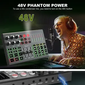 Hayner-Seek Podcast Equipment Bundle for 2 - Audio Interface DJ Mixer with Podcast Microphone Audio Mixer For Live Streaming Recording Interview