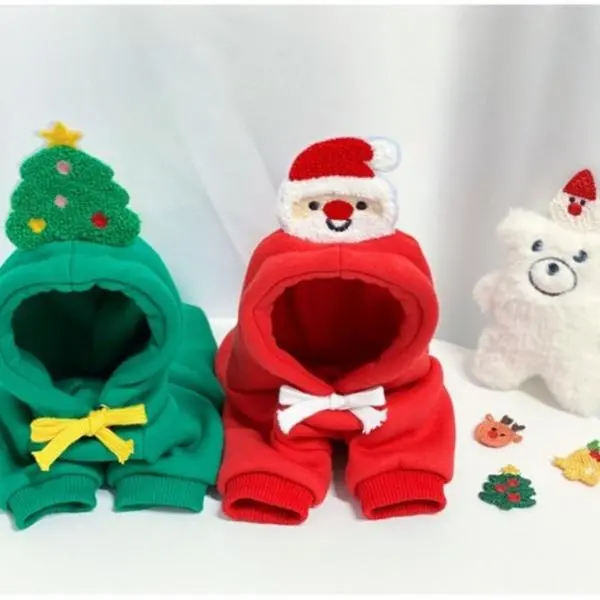 Christmas Pet Hoodie for Small Dogs & Cats, Fleece Lined Winter Sweatshirt with Festive Print, Warm Cozy Holiday Outfit