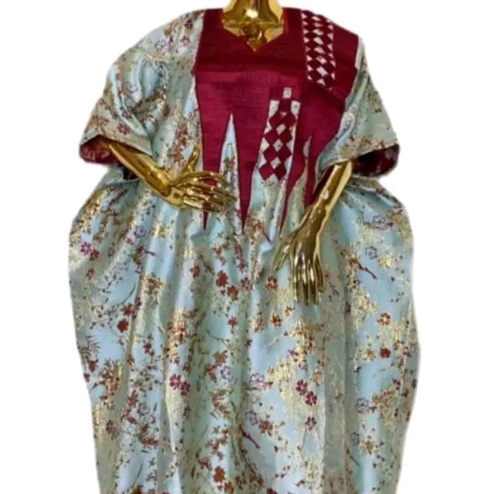 Luxury Embroidered Bubu Dress - 3-Piece African Kaftan with Head Wrap & Braided Hair Band 62" Free Dress