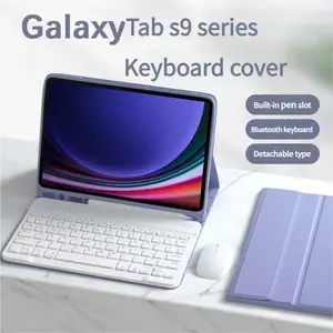 Lightweight Detachable Wireless Tablet Keyboard Case for Galaxy S6 Lite A9 Plus S9 Fe, Auto Wake/sleep, USB Charging Leather Cover