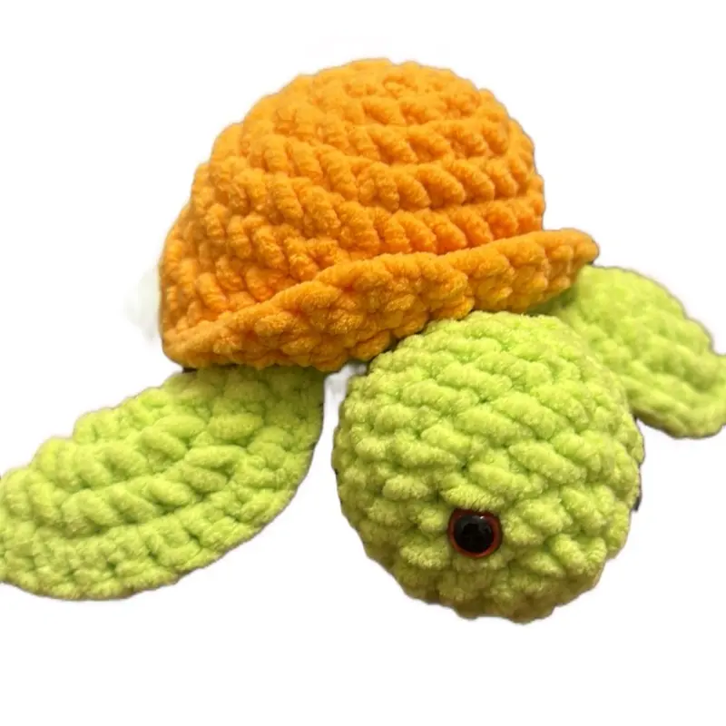 Crochet Handmade Neon Turtle, amigurumi, plushie, green and orange